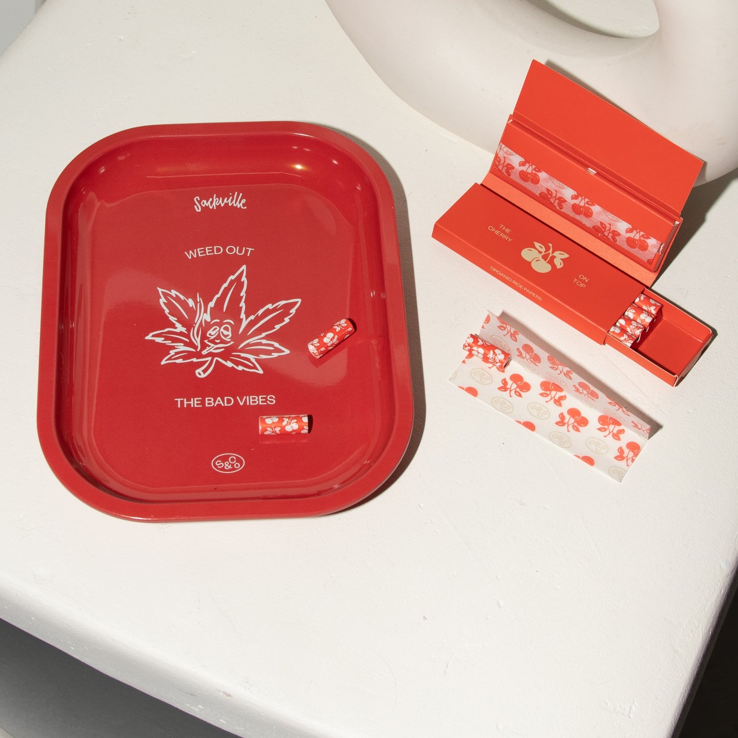 Mini Rolling Tray Red Leaf