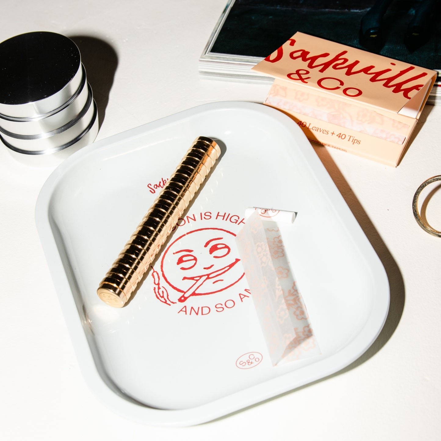 Mini Rolling Tray White Moon