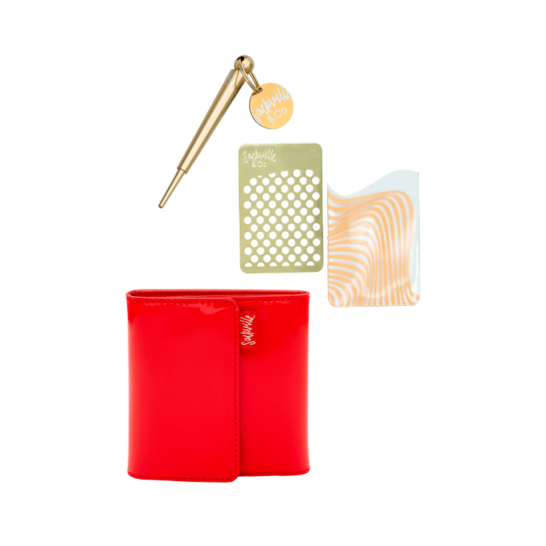 The Stash Wallet Red Patent & Gold Tools Set