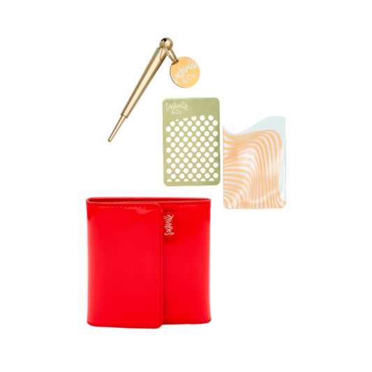 The Stash Wallet Red Patent & Gold Tools Set