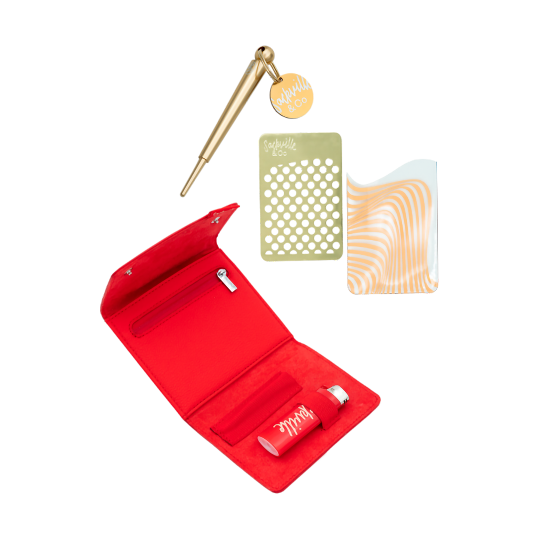 The Stash Wallet Red Patent & Gold Tools Set