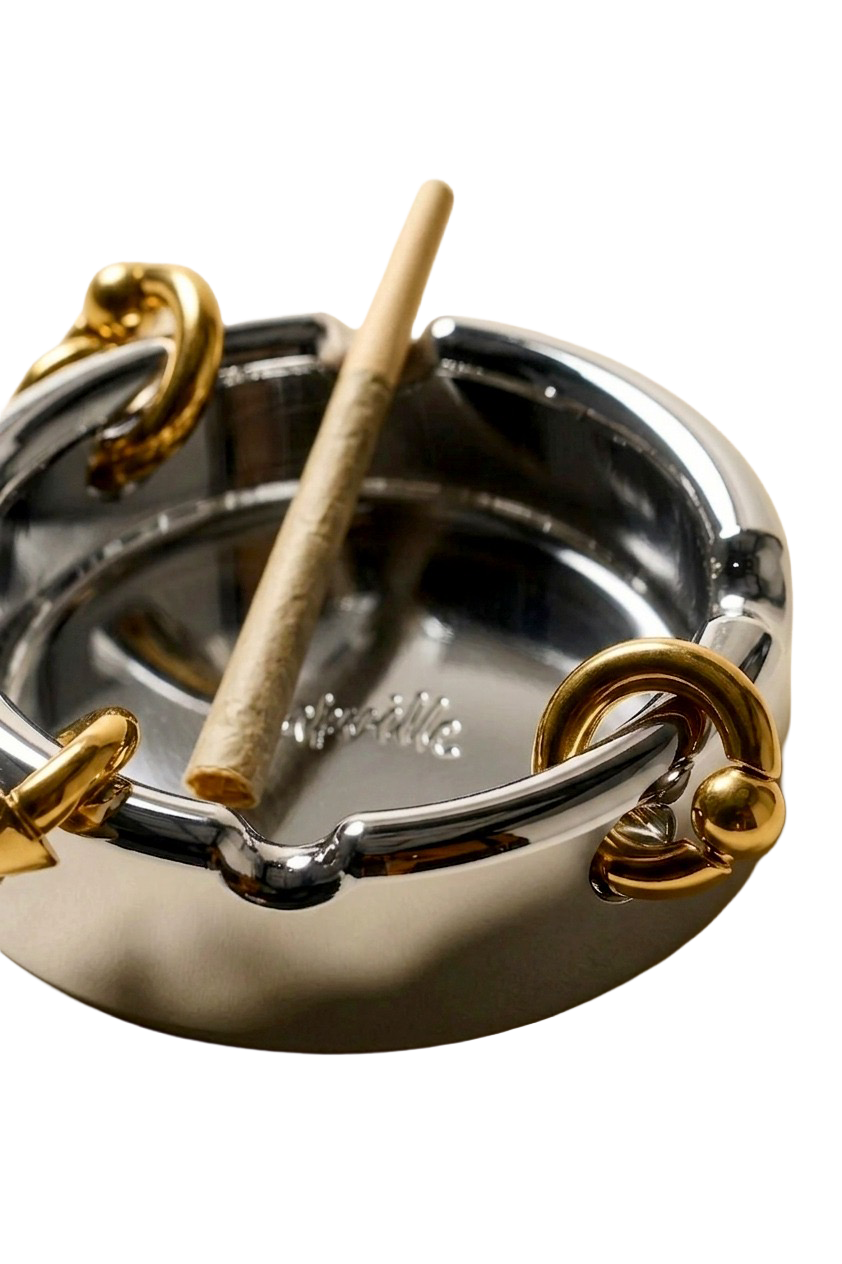 Mixed Metal Pierced Ashtray Chrome+Gold