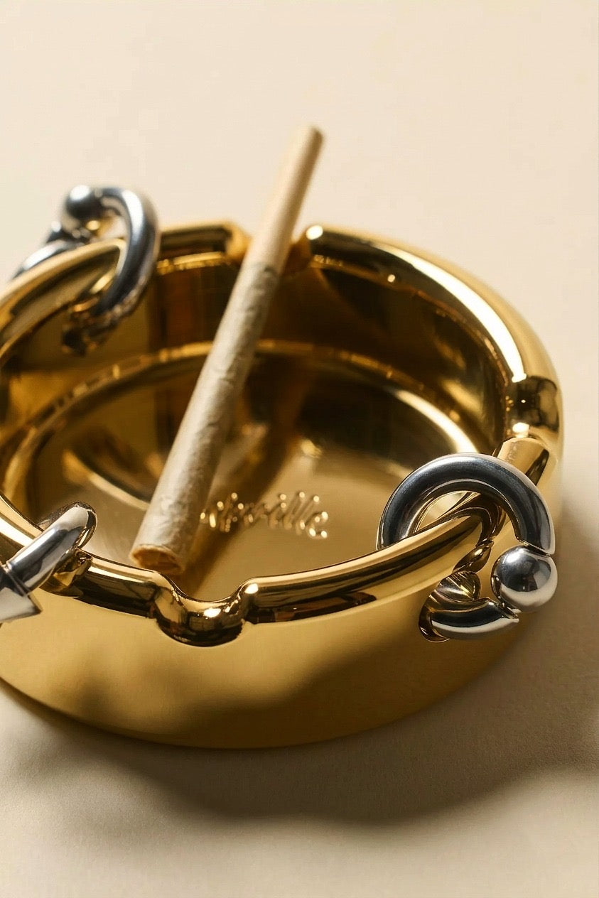 Mixed Metal Pierced Ashtray Gold+Chrome