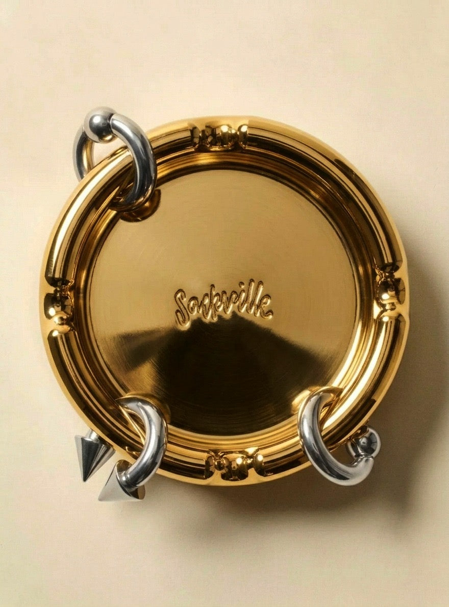 Mixed Metal Pierced Ashtray Gold+Chrome