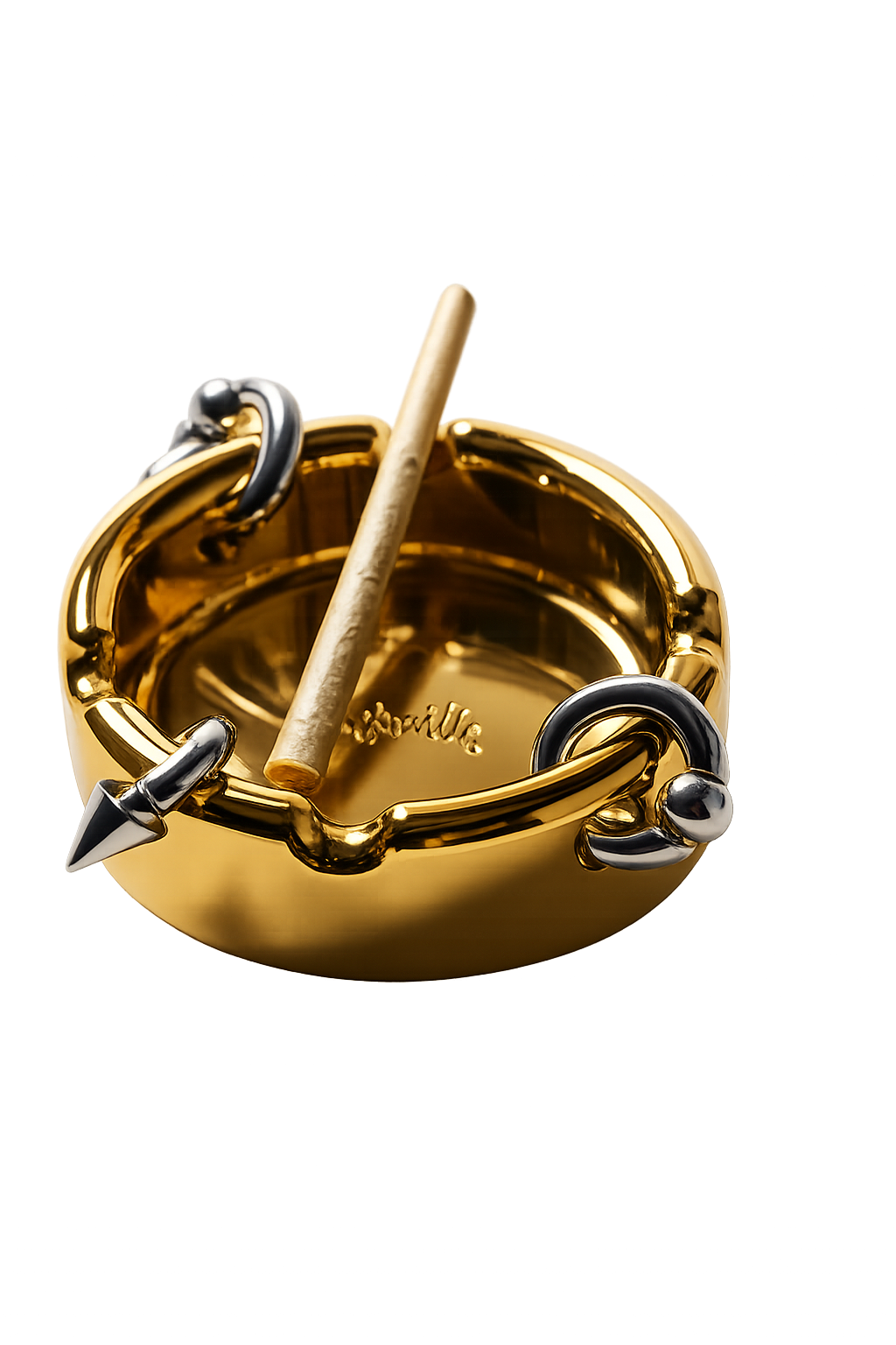 Mixed Metal Pierced Ashtray Gold+Chrome